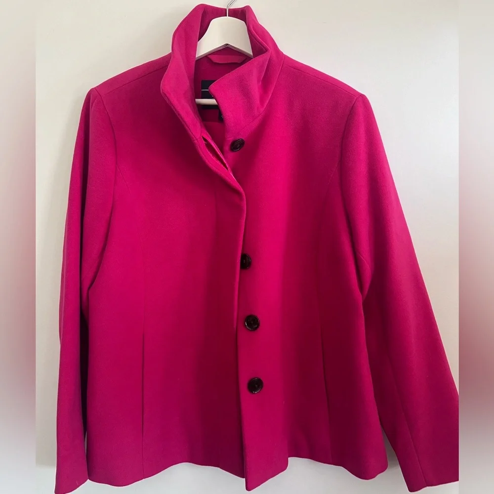 LANDS' END Fuchsia womens Hidden Button Coat Jacket Size 14P - Picture 3 of 11